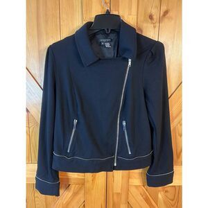 Etcetera Womens Moto Jacket Black Zip Pockets Snap Collar Size 10 (5359)